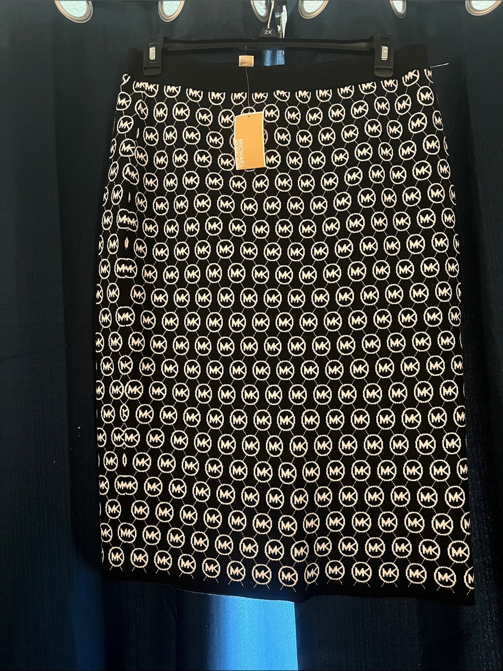 Michael Kors Black and White Logo-Pattern Pencil Skirt